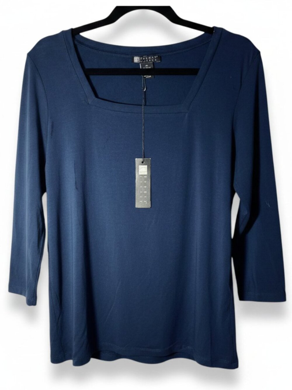 New w/Tags Carol Little Navy Blue Square Neck Tee XL 3/4 sleeves Cotton Stretch
